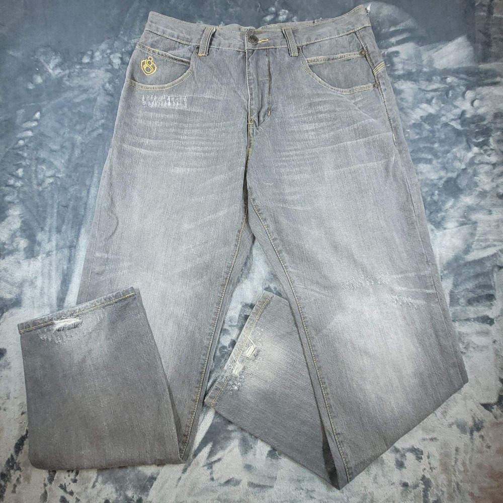 Eight 732 Mens Grey Selvedge Denim‎ Jeans  Streetwear Size 36x34 Distressed